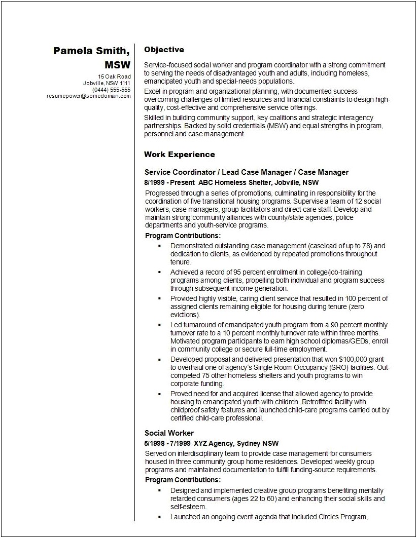 Examples Of Resumes For Social Services