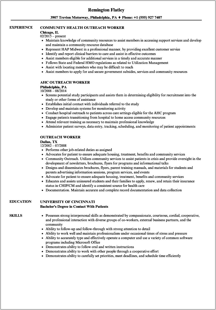 Examples Of Resumes For Working With The Homeless