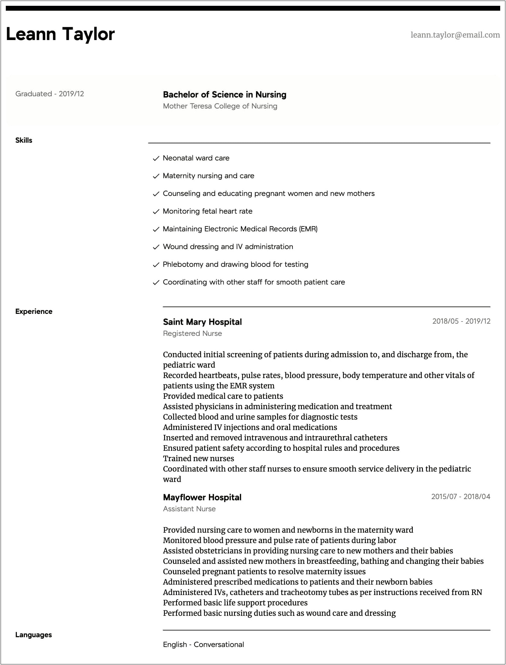 Examples Of Resumes To Get Into Nursing School