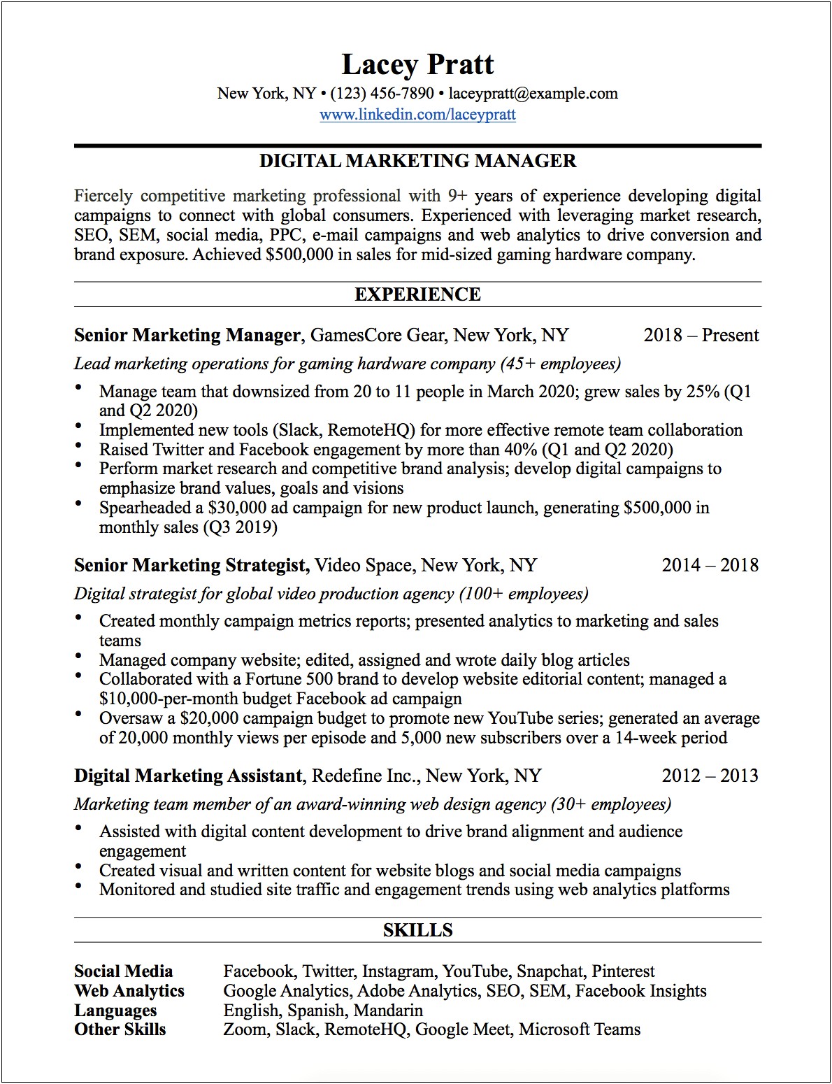 Examples Of Resumes With Management