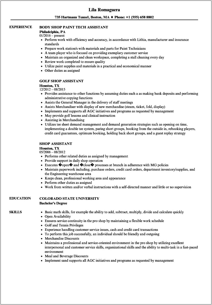 Examples Of Retail Assistant Resumes