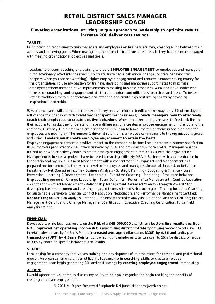 Examples Of Retail District Manager Resumes