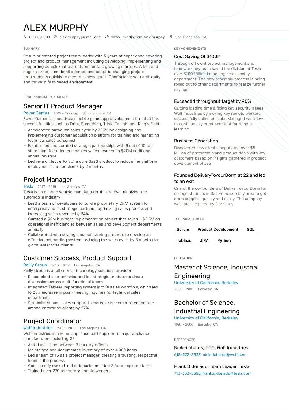 Examples Of Roi On Manager Resume
