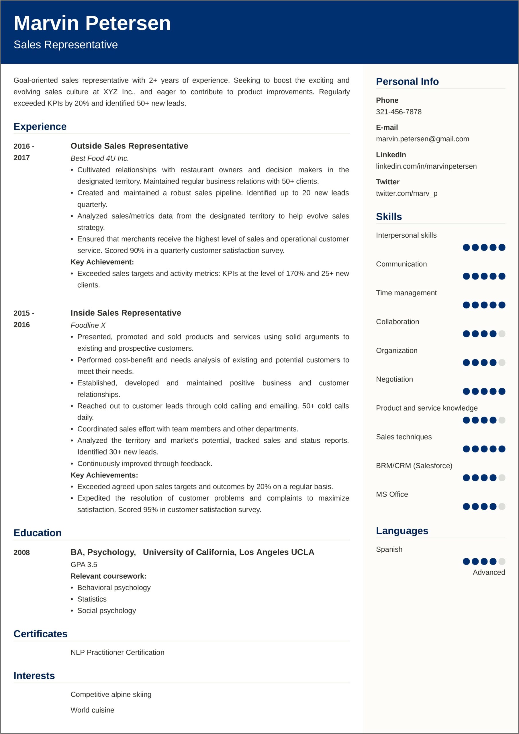 Examples Of Sales Achievements For Resume