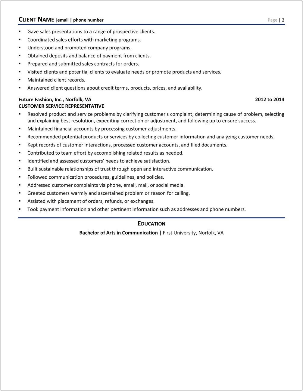 Examples Of Sales Centered Resume