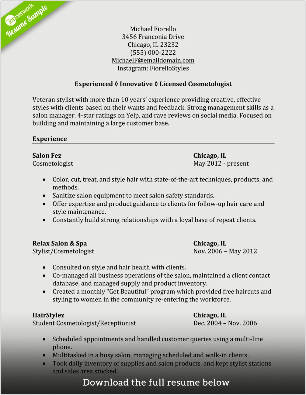 Examples Of Salon Receptionist Resumes