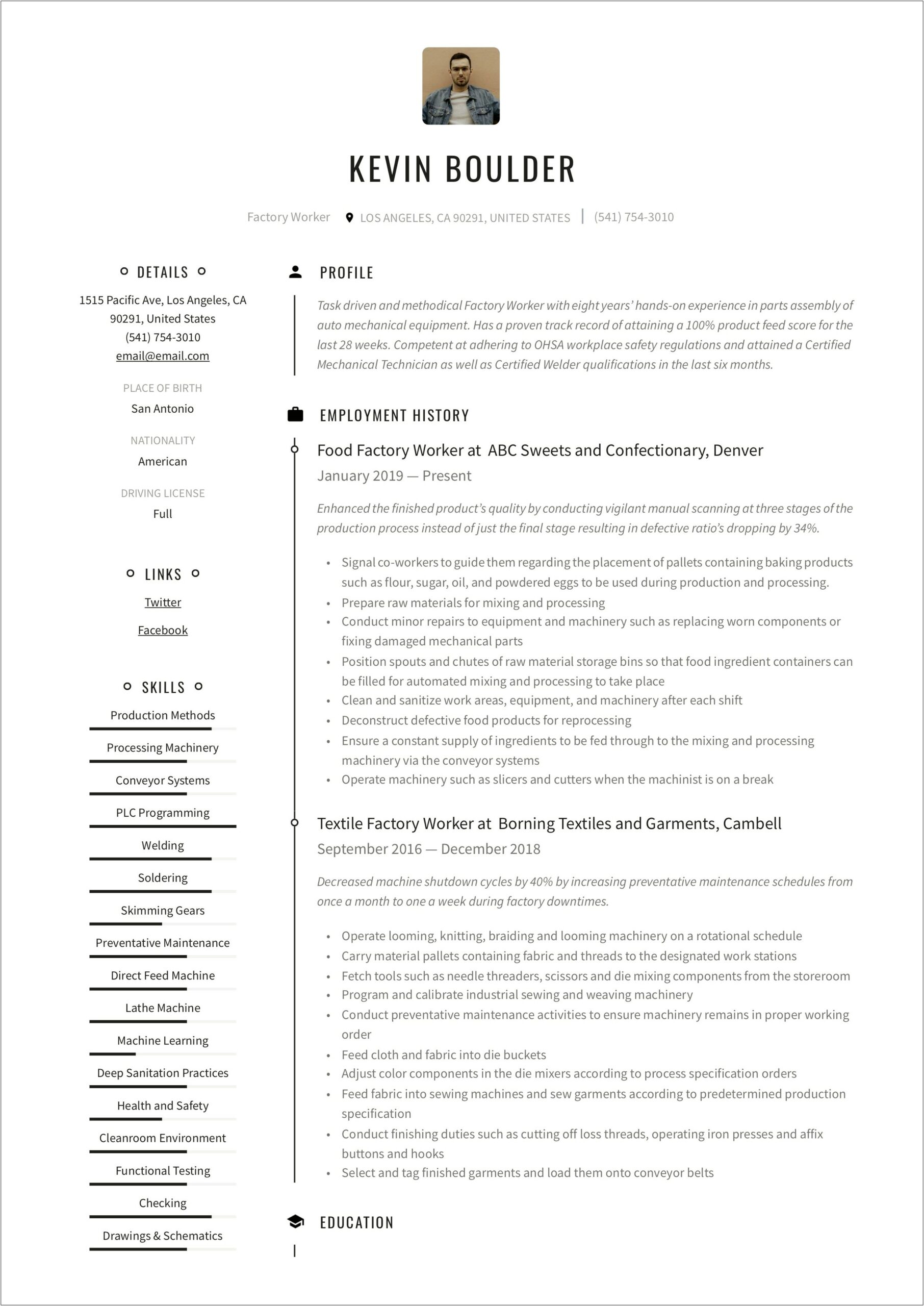 Examples Of Sanitation For A Resume