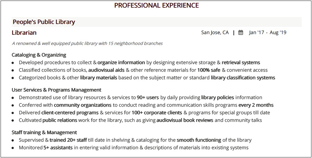 Examples Of School Librarian Resumes