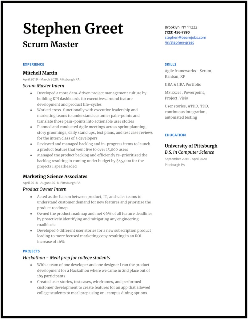 Examples Of Scrum Master Resumes
