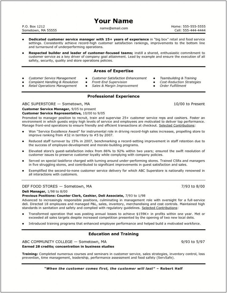 Examples Of Service Manager Resumes