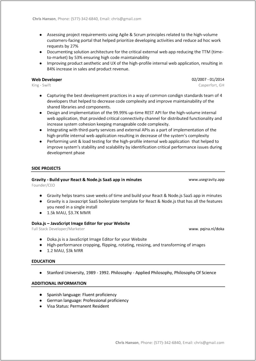 Examples Of Side Projects On Resume