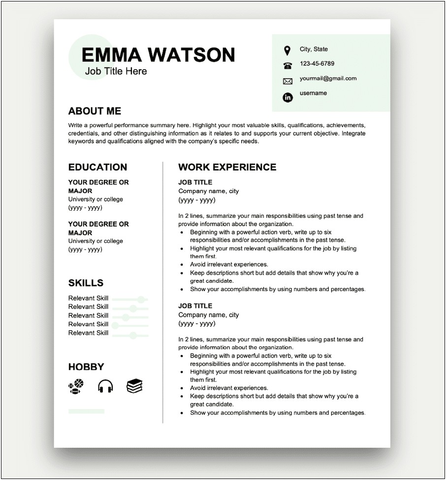 Examples Of Simple Resumes For A Job