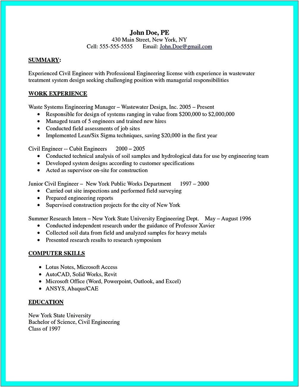 Examples Of Skills Section On Civil Engineering Resume