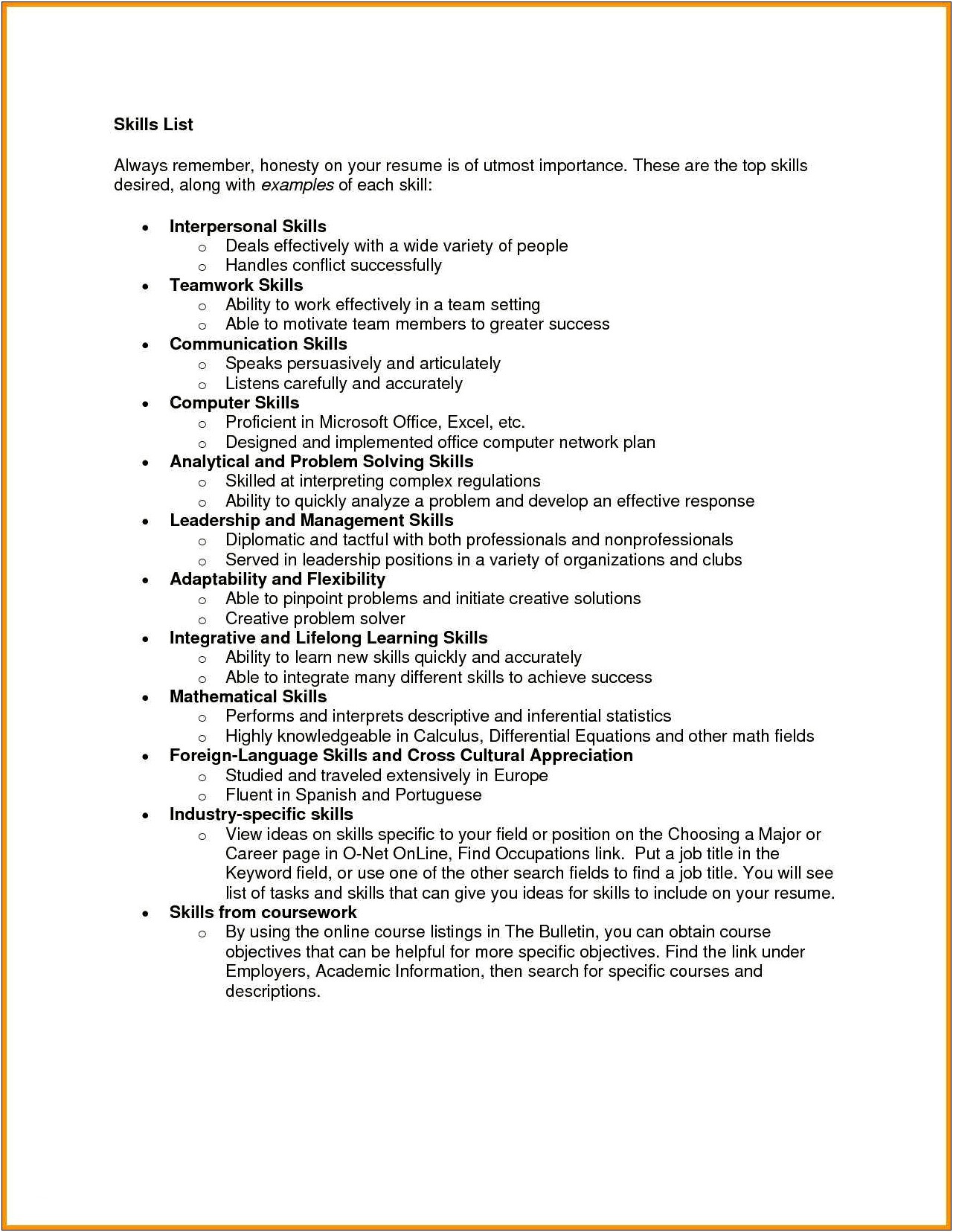 Examples Of Skills To Include In A Resume