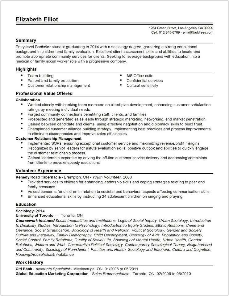 Examples Of Sociology Resume Entry Level