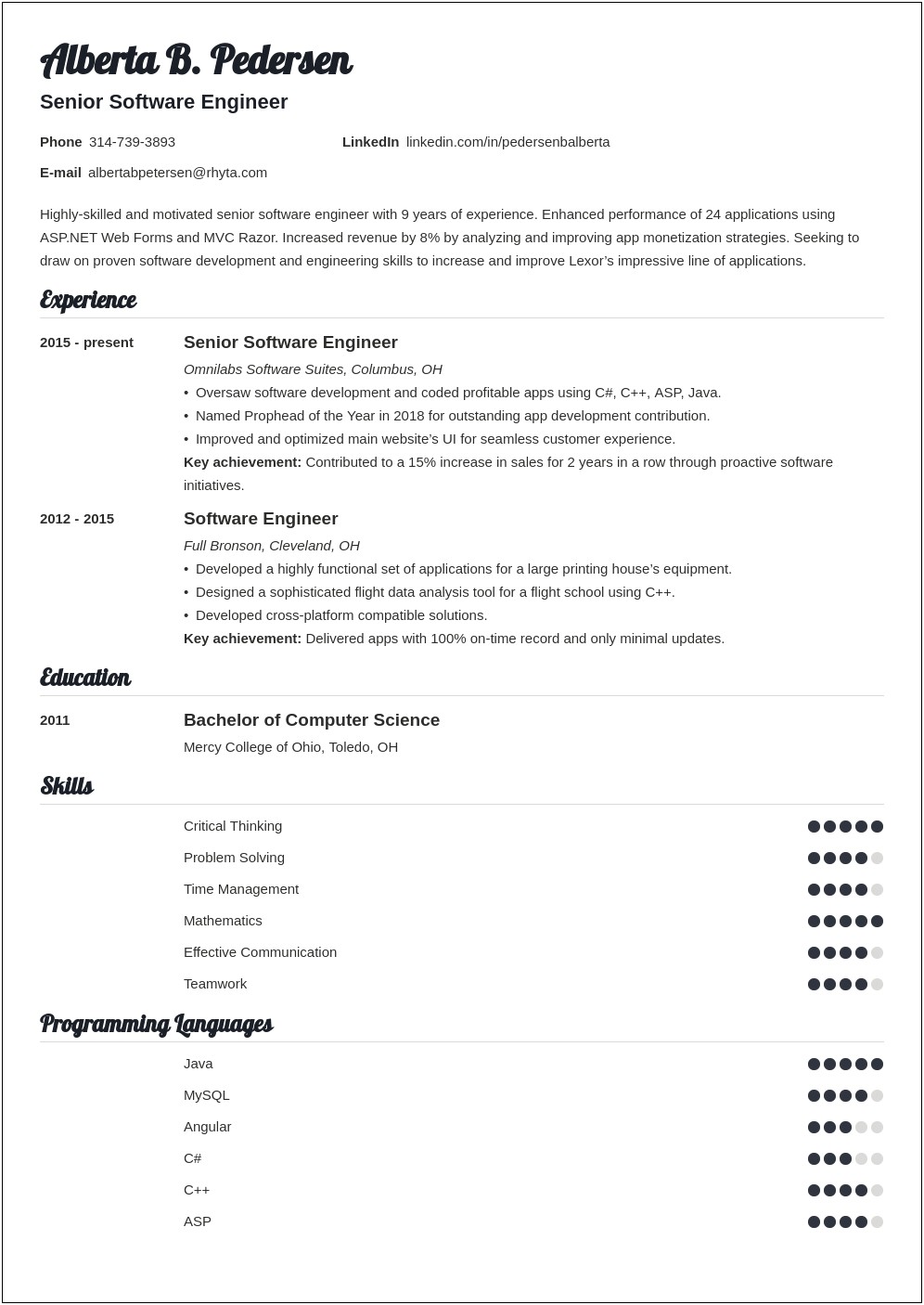 Examples Of Software Developer Resume