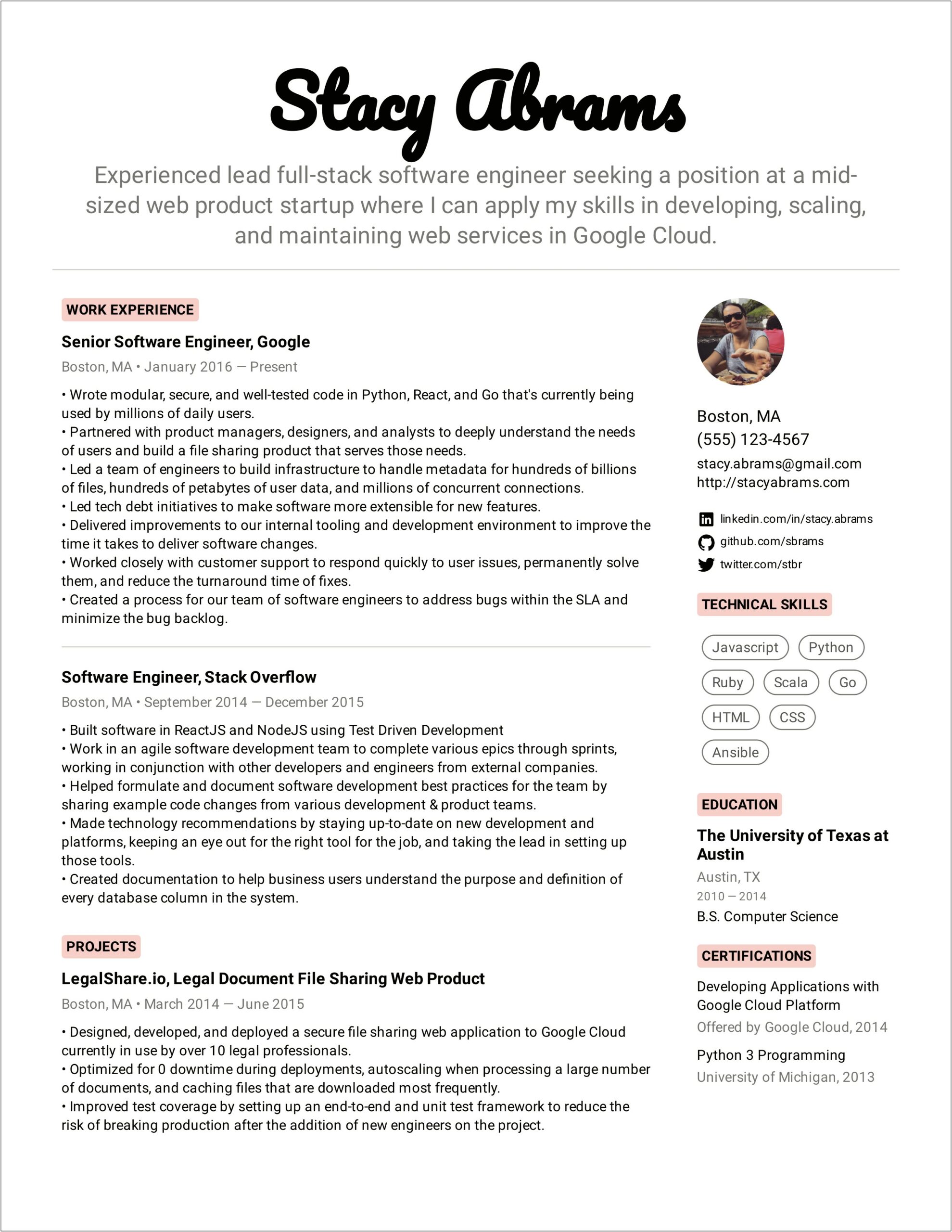 Examples Of Software Developer Resumes