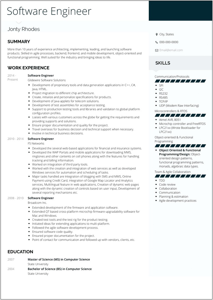 Examples Of Software Engineering Resumes