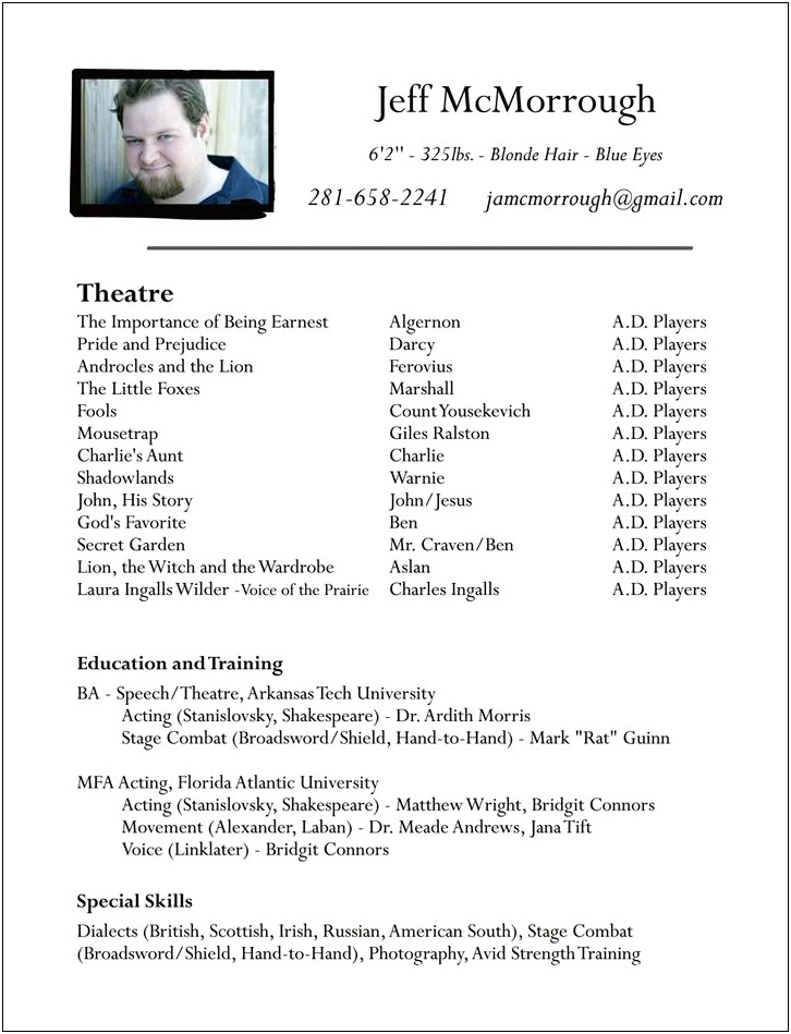 Examples Of Special Skills For A Theatre Resume