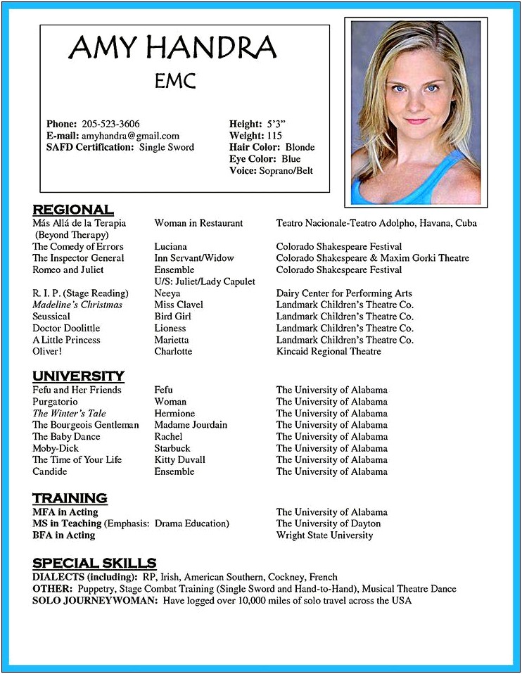 Examples Of Special Skills For Musical Theatre Resume