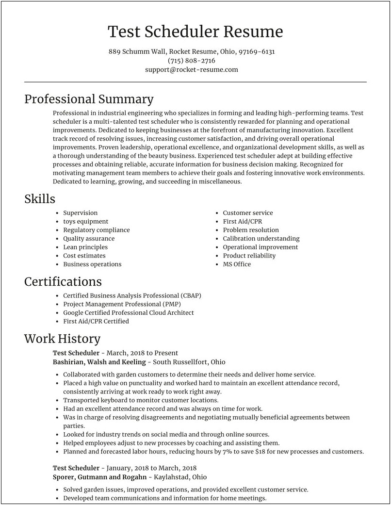 Examples Of Surgery Scheduler Resume
