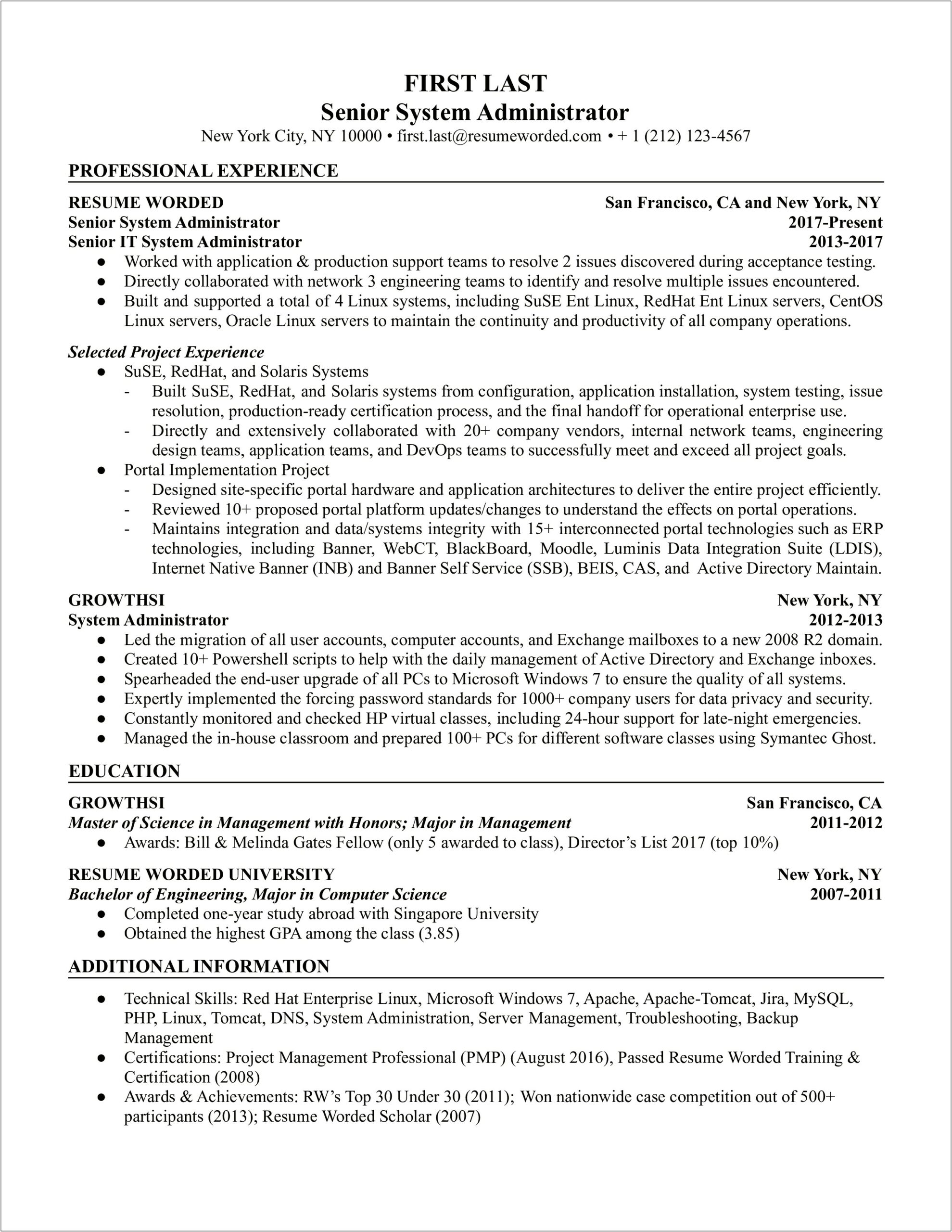 Examples Of Systems Administrator Resume