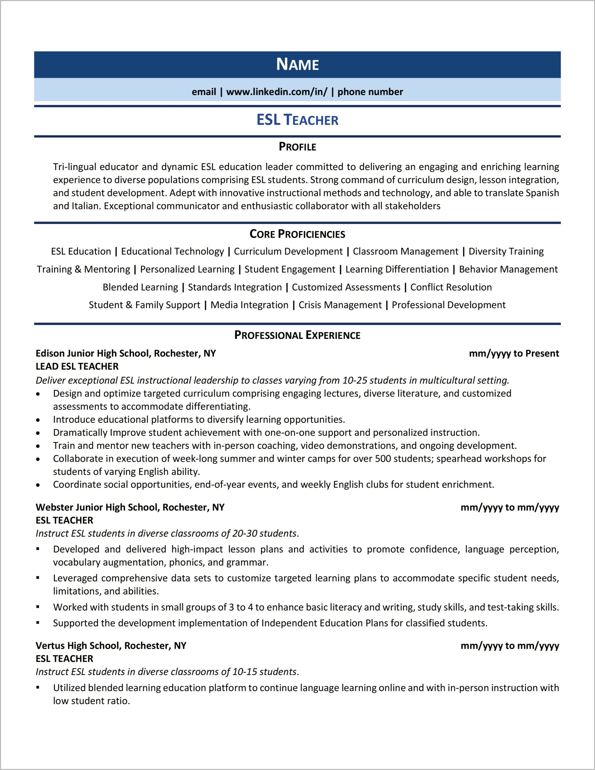 Examples Of Teaching Resume Objectives