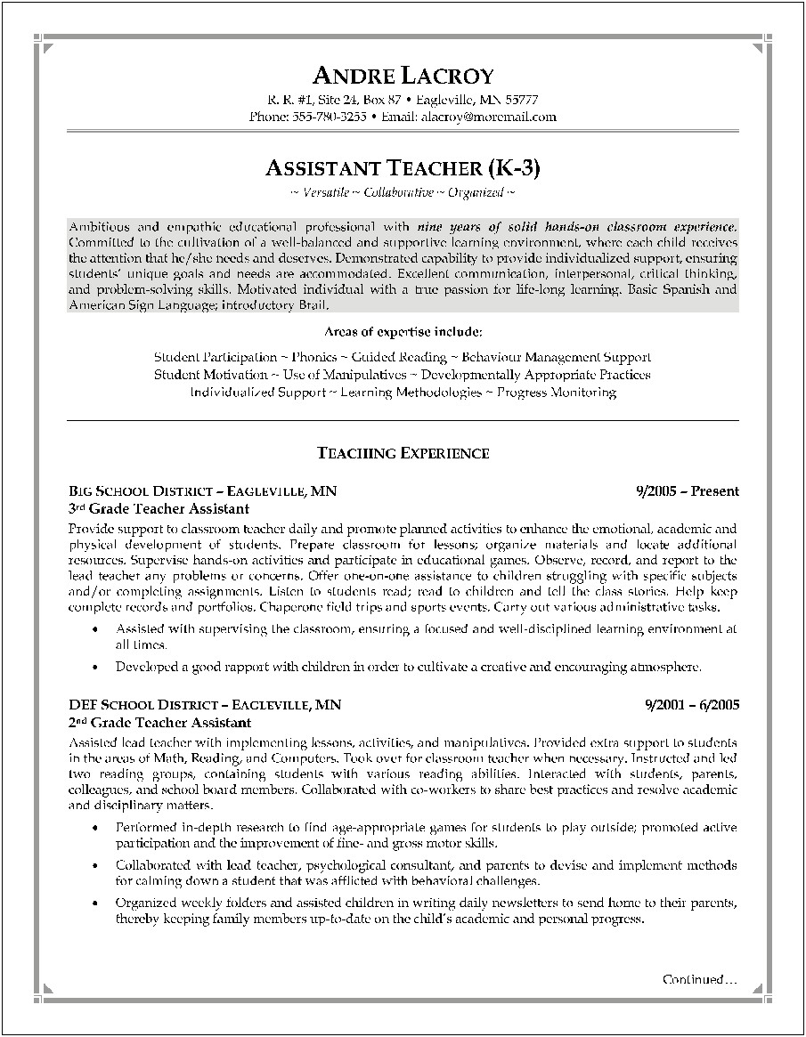 Examples Of Teaching Resume Skills