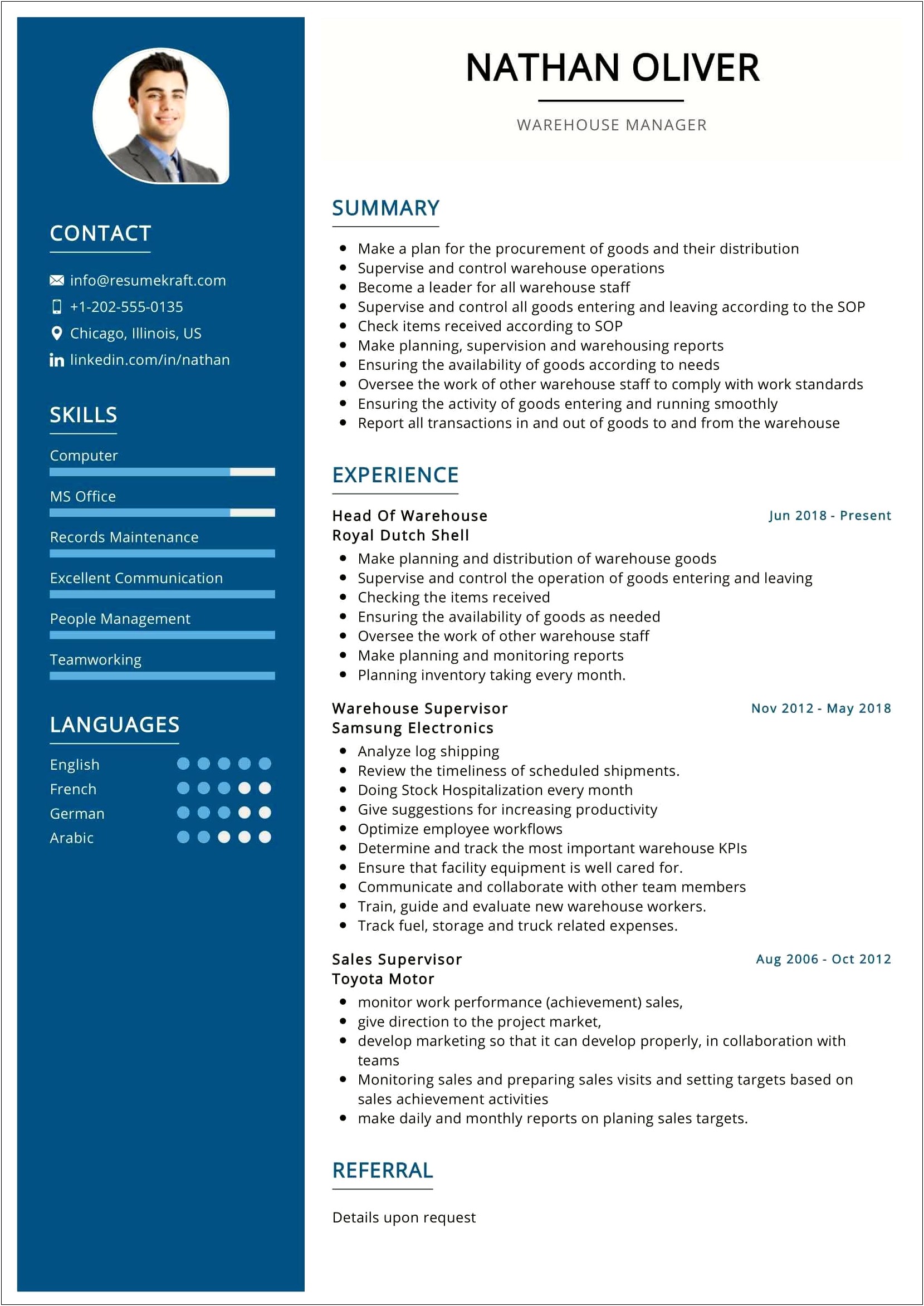 Examples Of Warehouse Supervisor Resumes