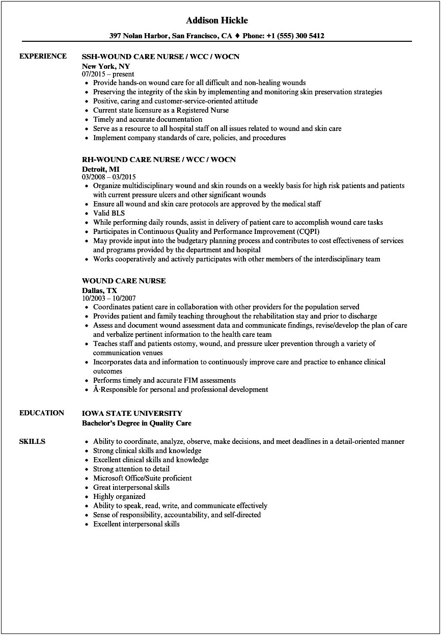 Examples Of Wound Nurse Resume Objective Statements