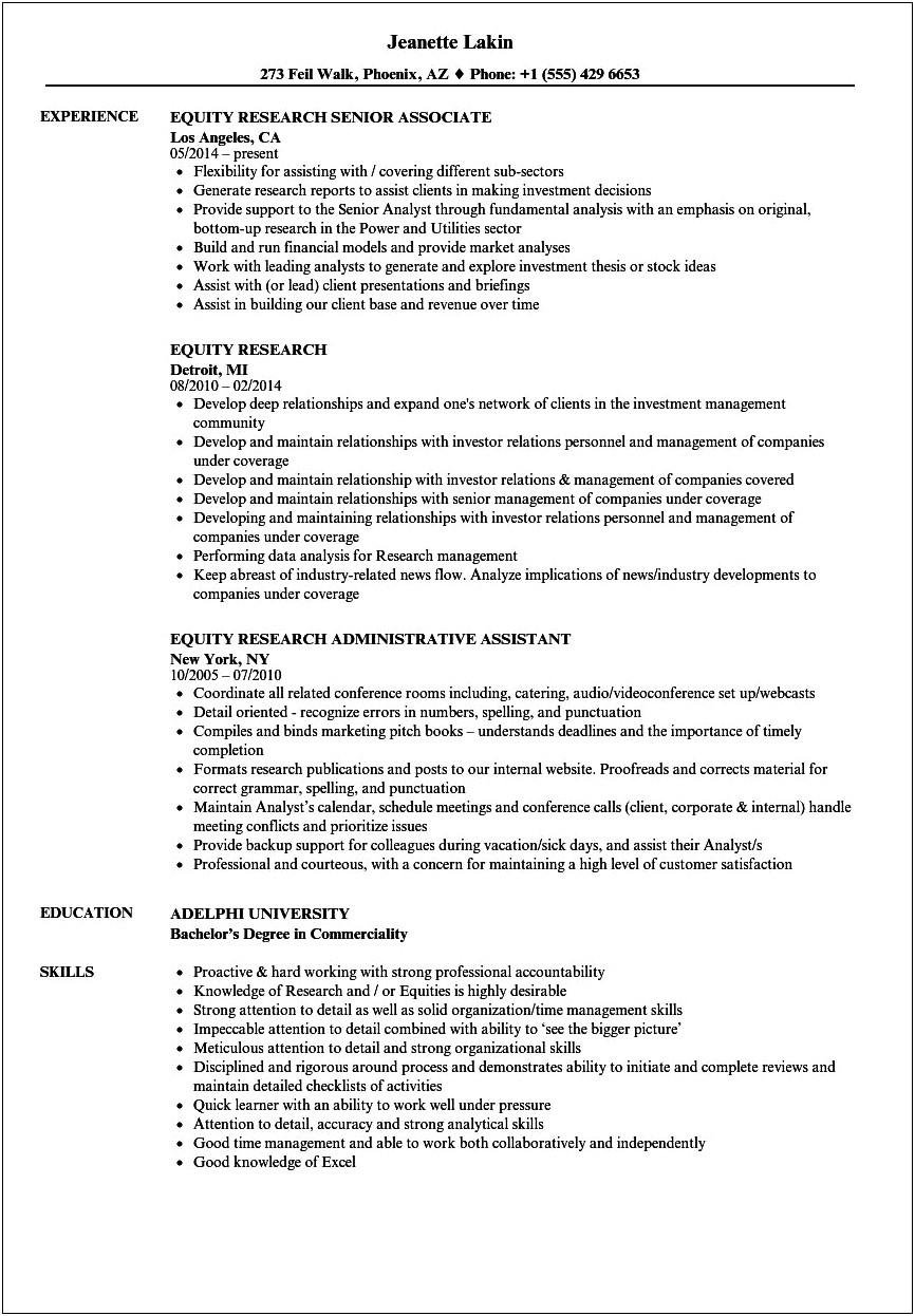 Examples Resume Energy Research Analyst