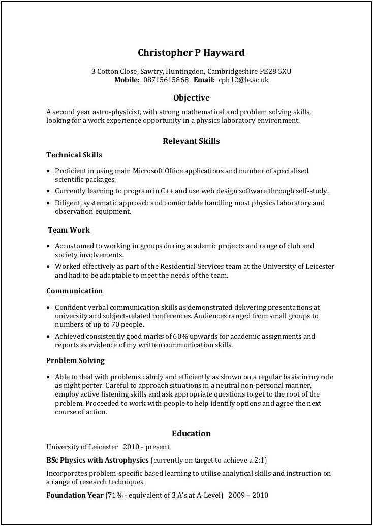 Excellent Communication And Interpersonal Skills Resume