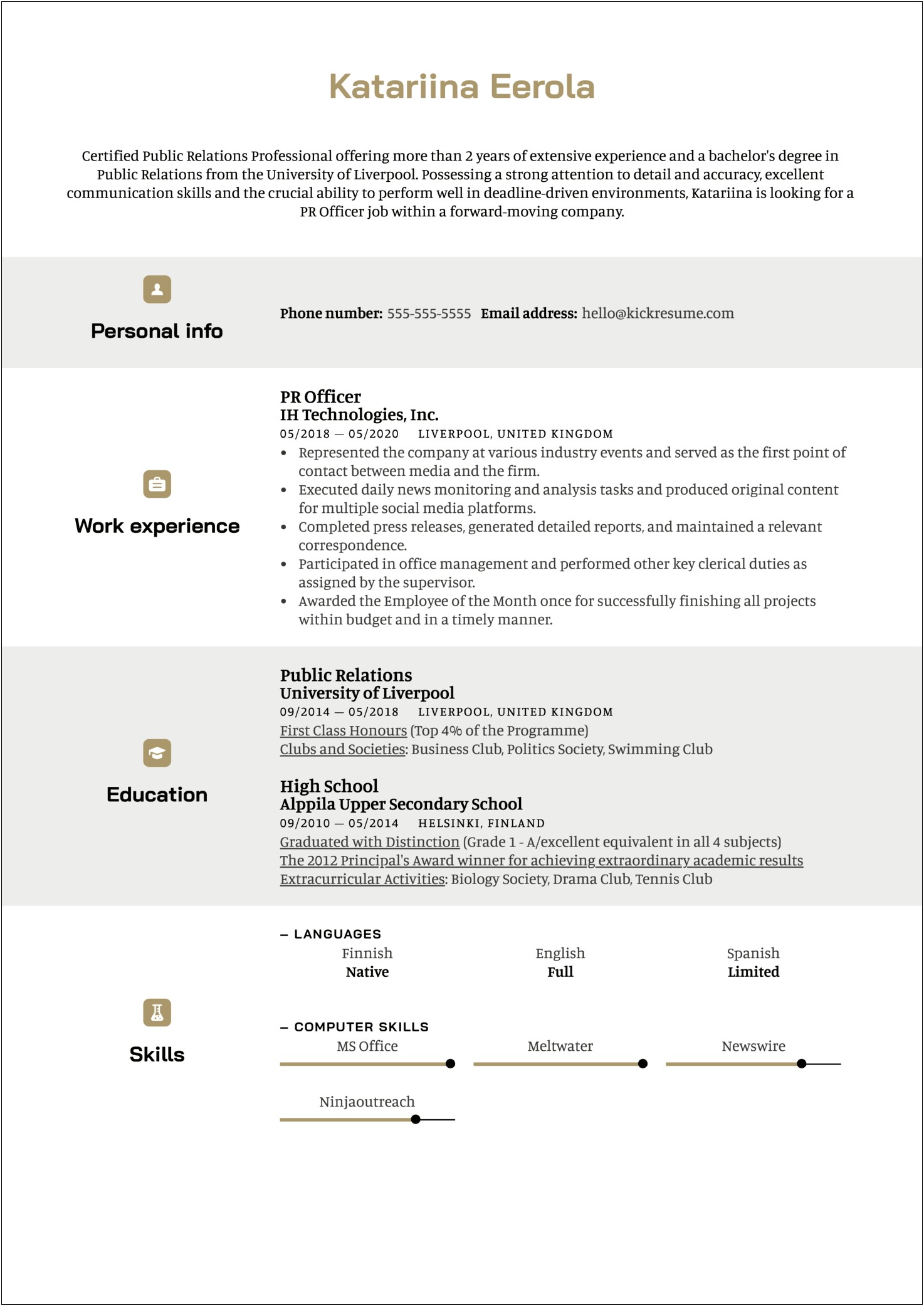 Excellent Communication Skills Resume Example