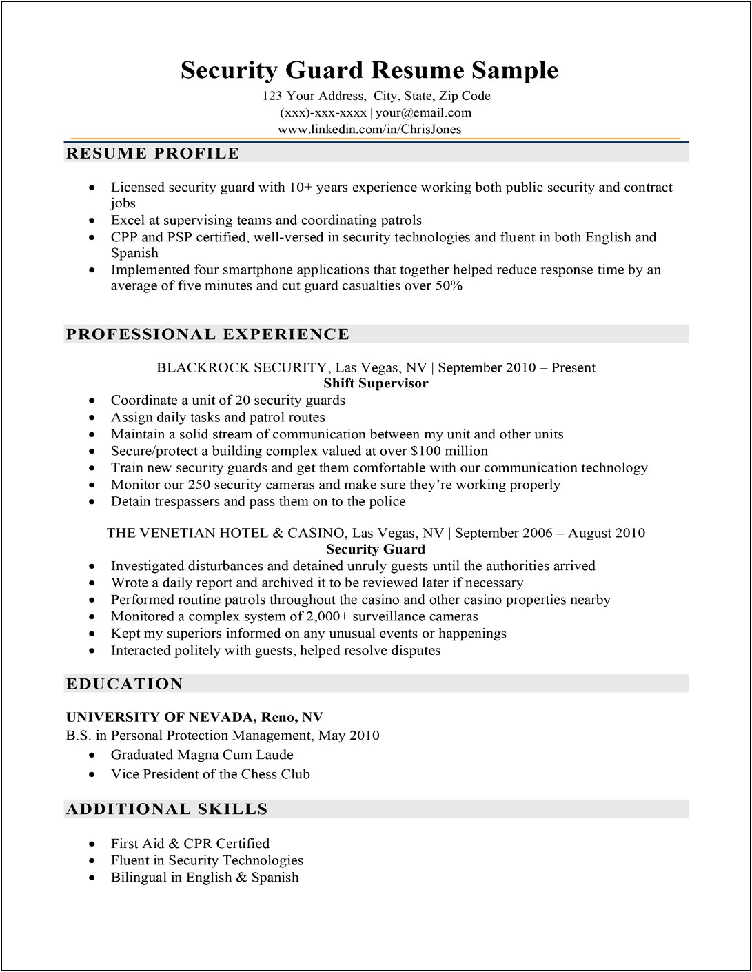 Excellent Objective For Security Resume