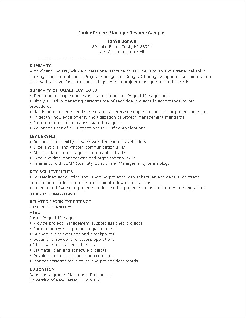 Excellent With Time Management Resume