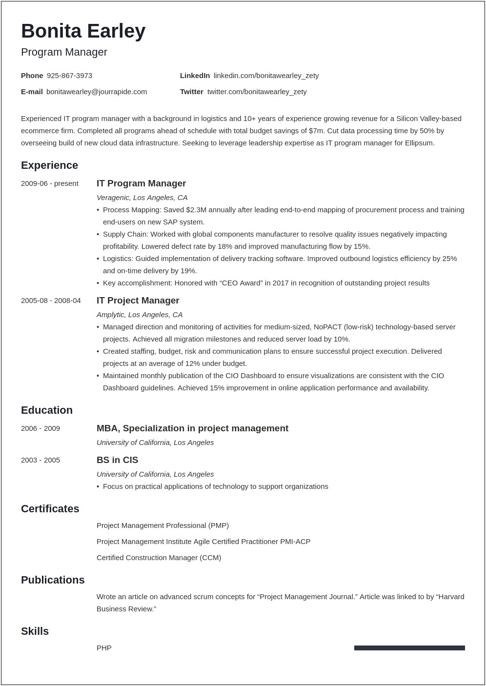 Exceptional It Manager Resume Examples
