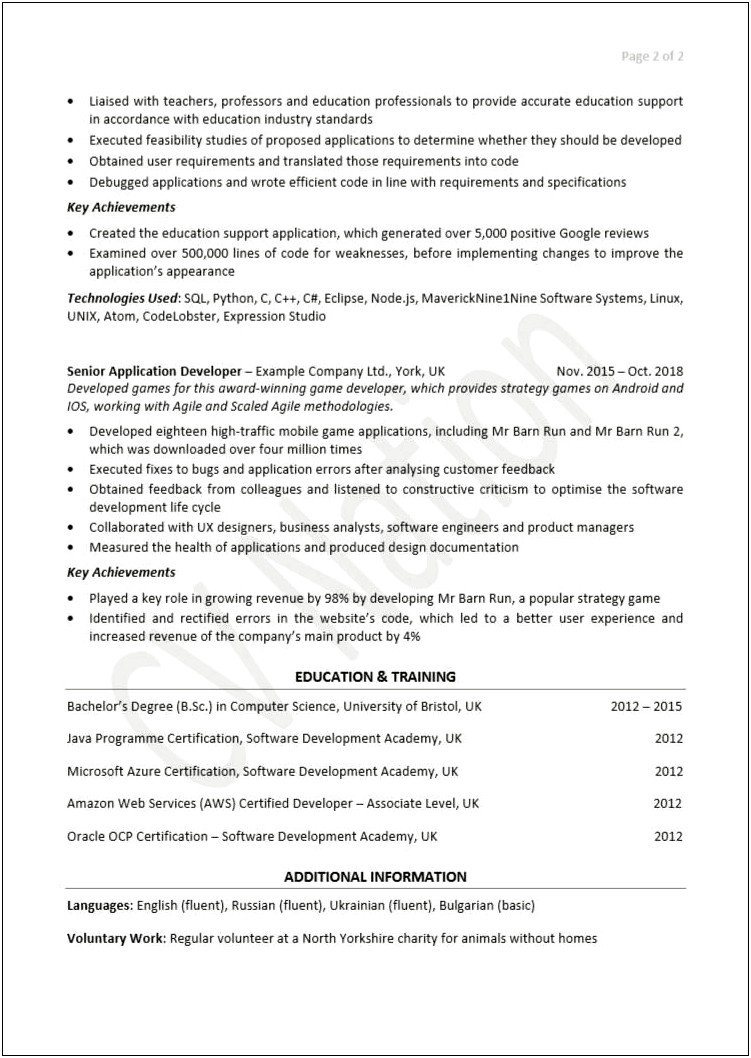 Executed On The Job Training Resume