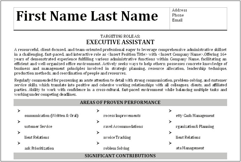 Executive Administrative Assistant Resume Sample 2014