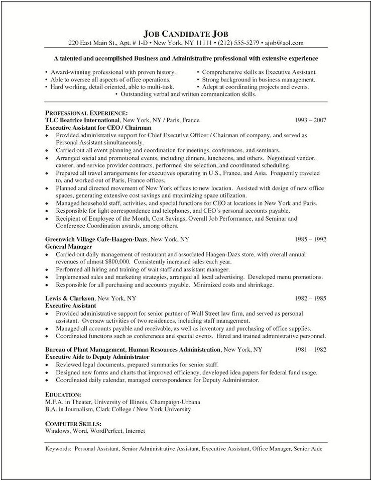 Executive Administrative Assistant Resumes With Summary 2019