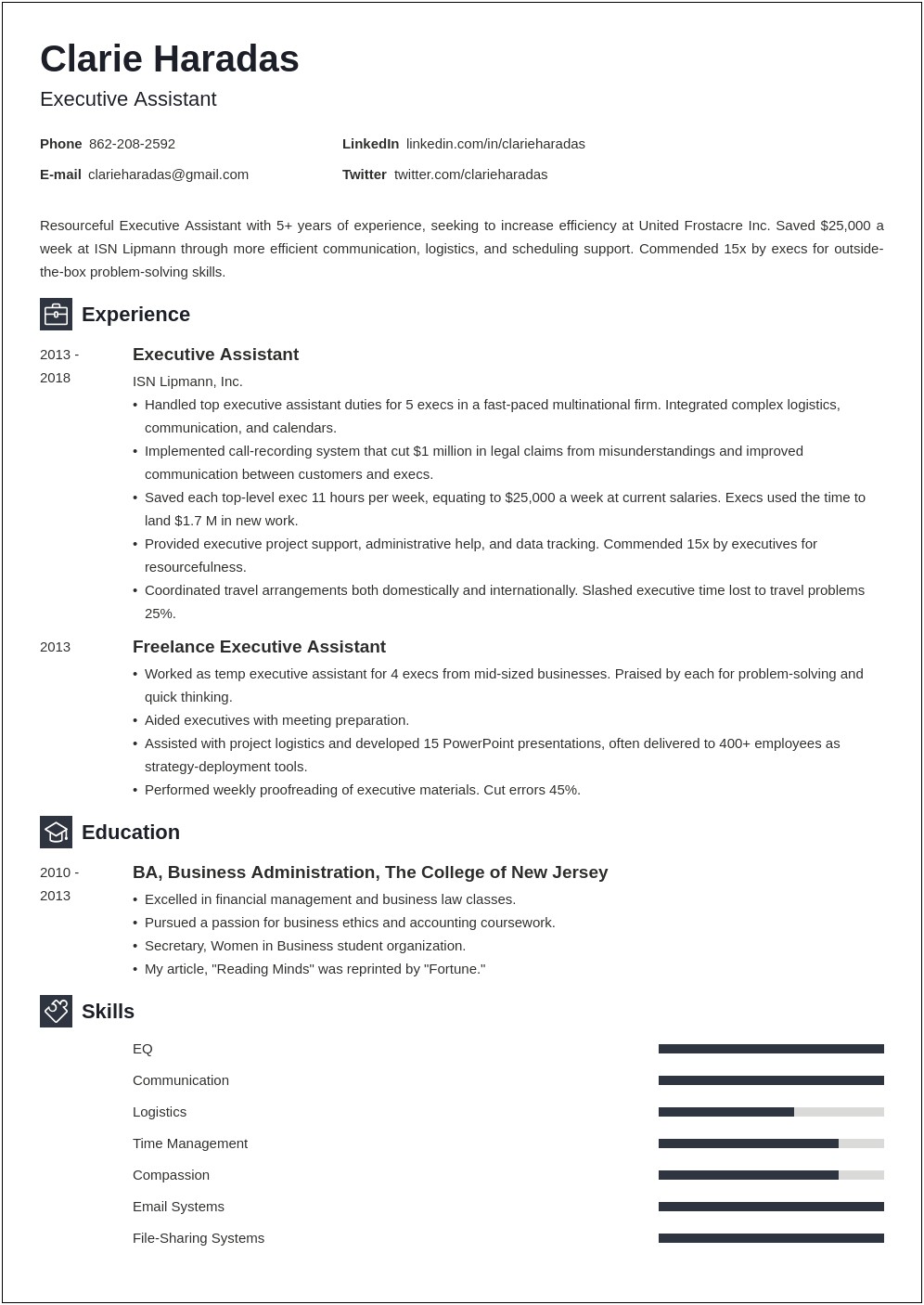Executive Assistant Resume Example 2018