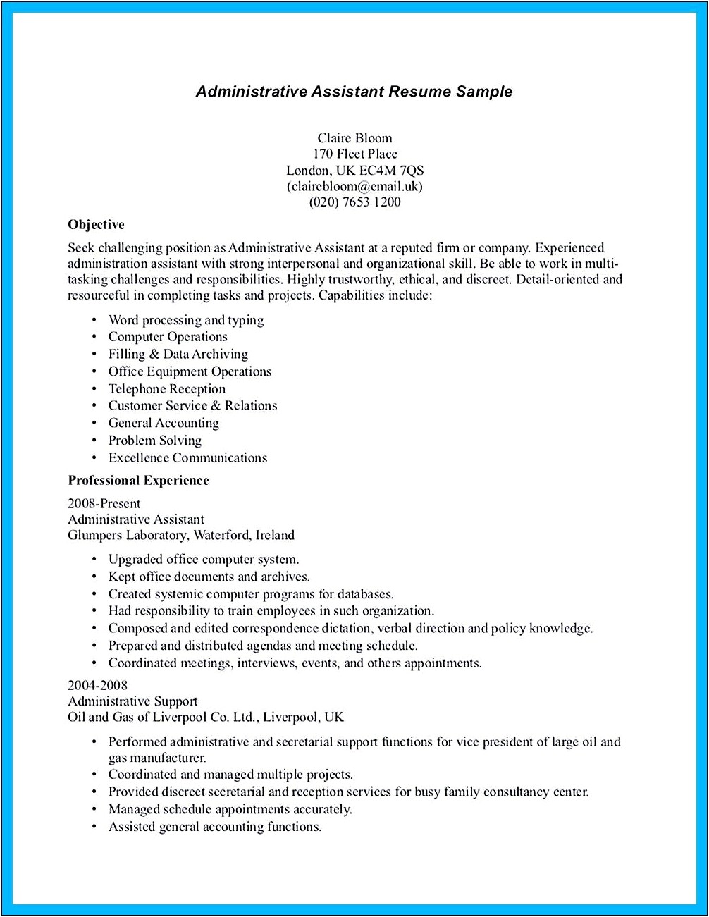 Executive Assistant Resume Objective Sample
