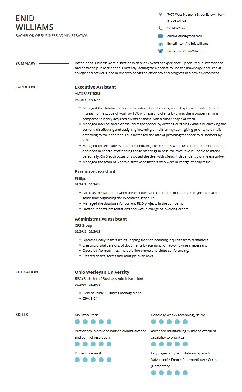 Executive Assistant Resume Sample 2013