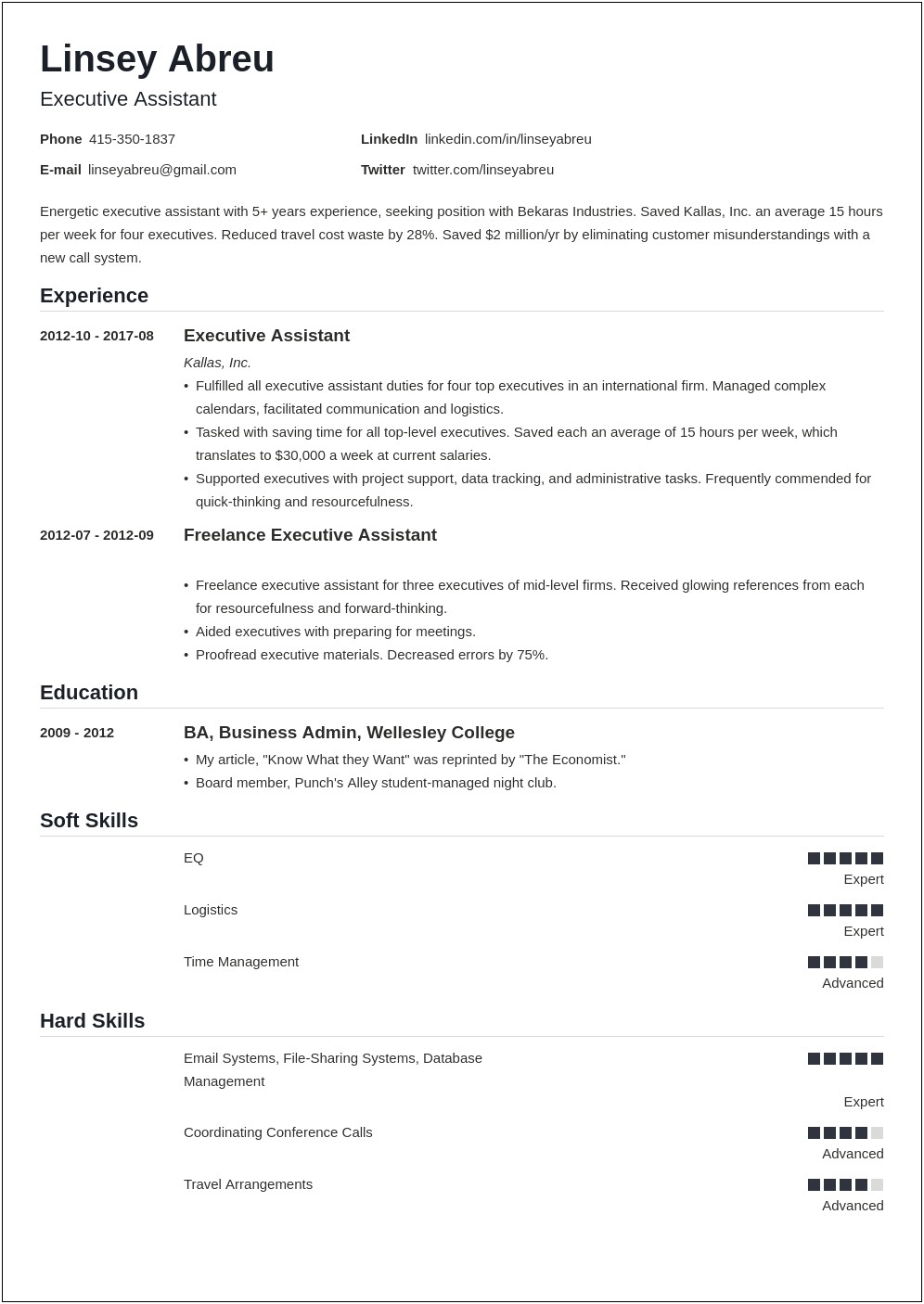 Executive Assistant Resume Skills Section
