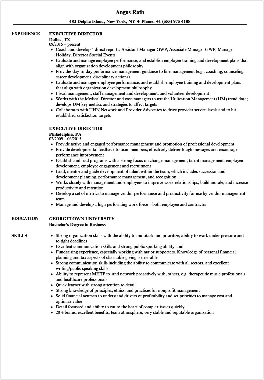 Executive Director Resume Objective Examples
