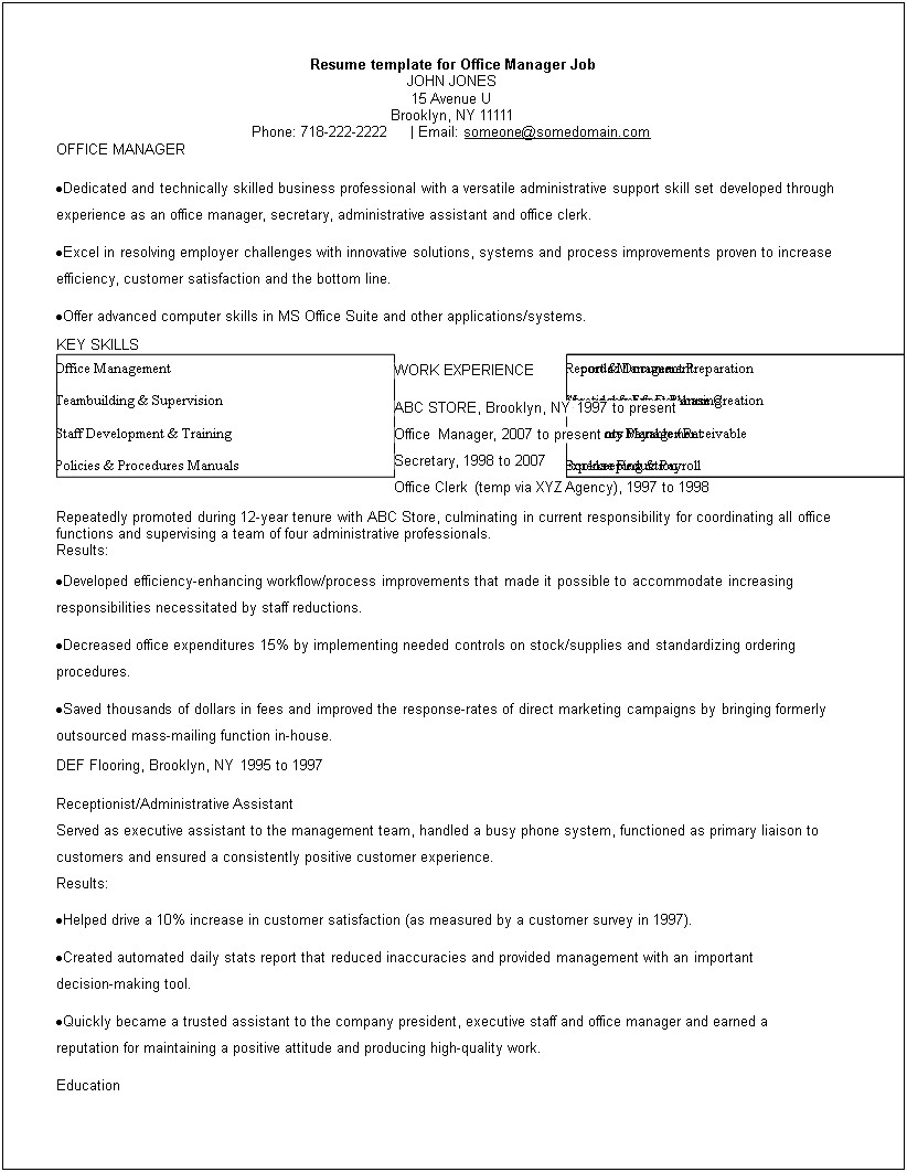 Executive Office Manager Job Description For Resume