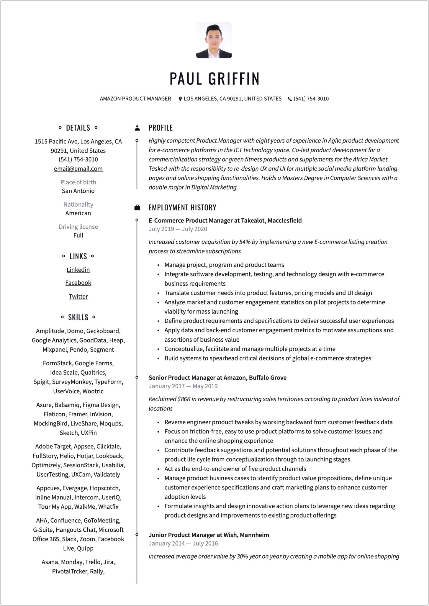 Executive Resume For Product Management