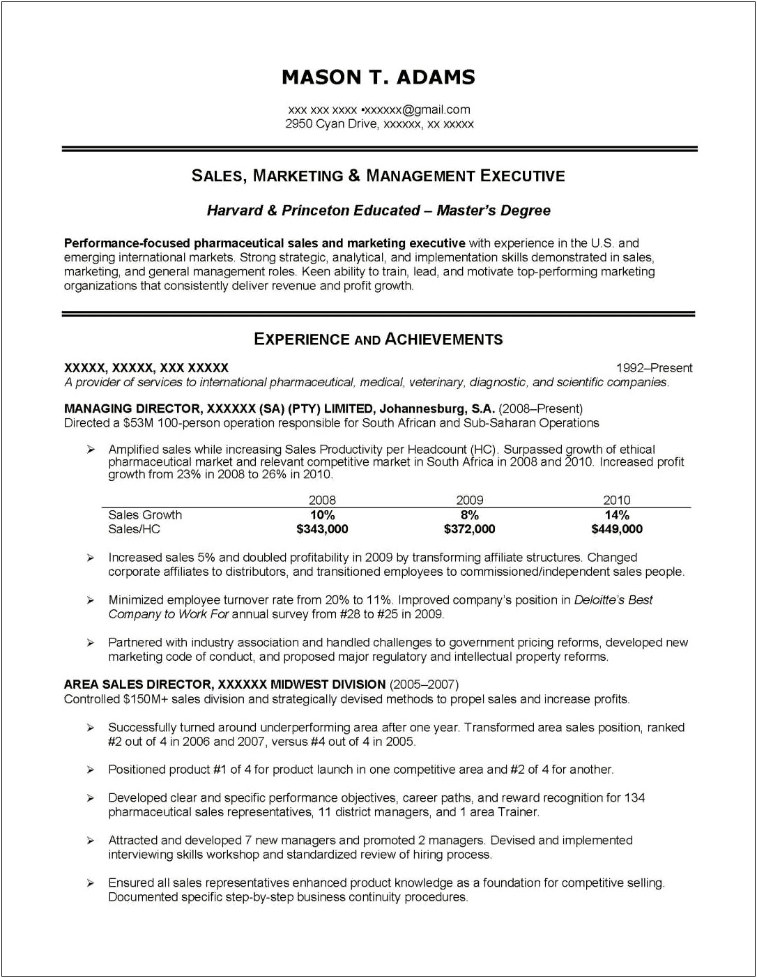 Executive Sales Manager Resume Samples