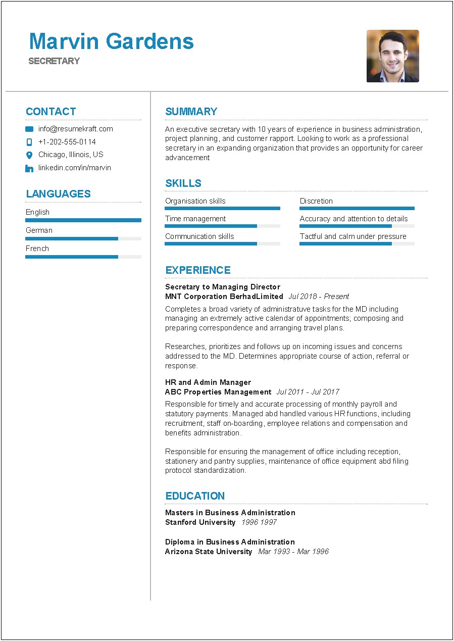 Executive Secretary Job Description Resume