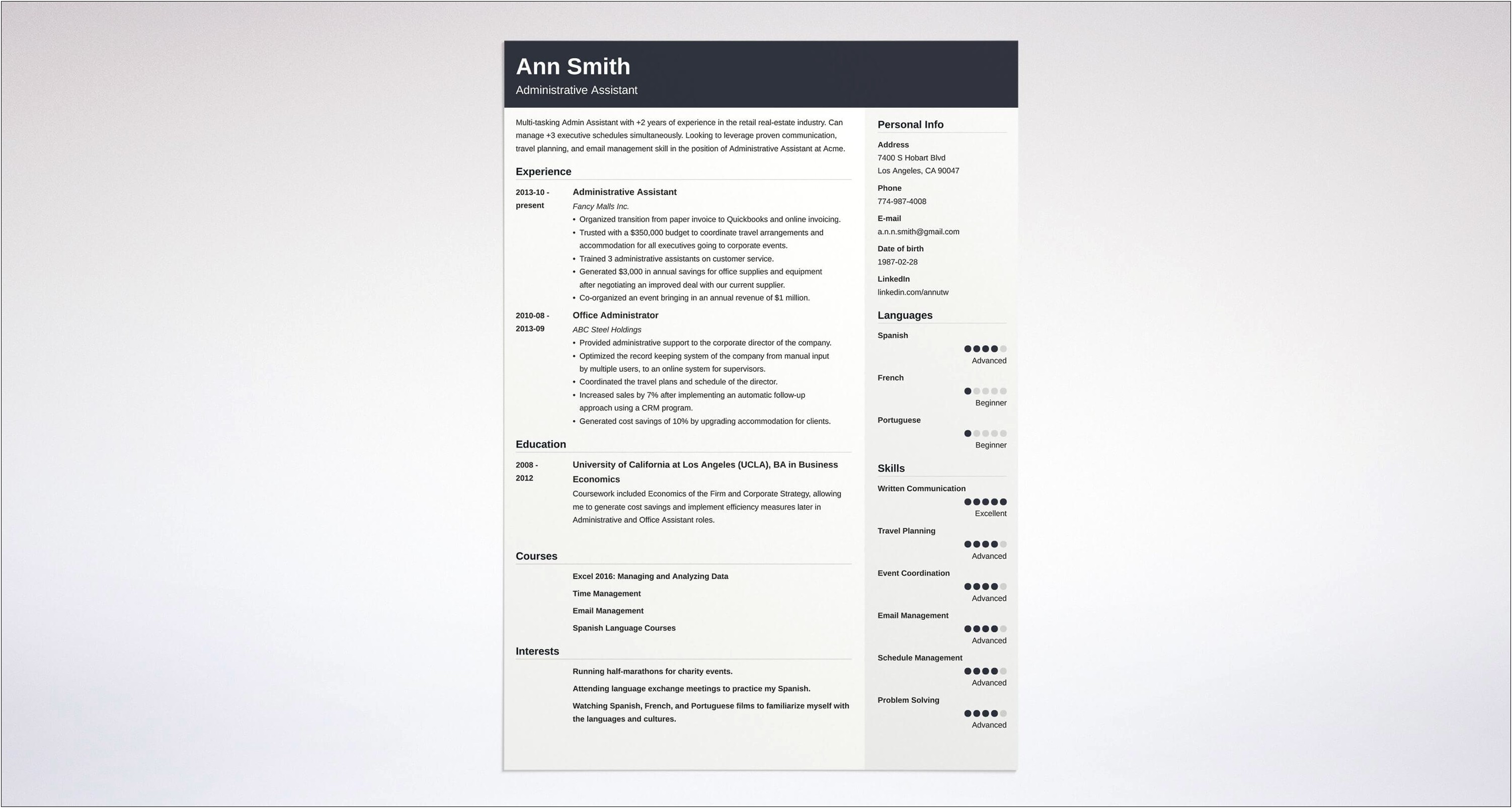 Executive Summary For Office Assistant Resume
