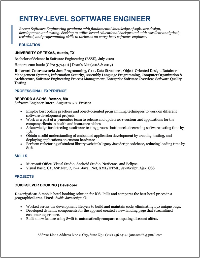 Experience Resume Examples Software Engineer